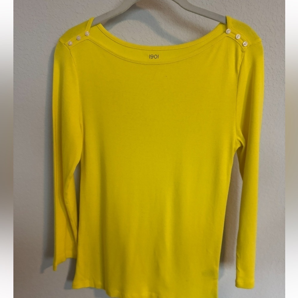 Nordstroms 1901 Button Accent Cotton Knit 3/4 sleeve Top T-Shirt Size S Yellow - Picture 2 of 6